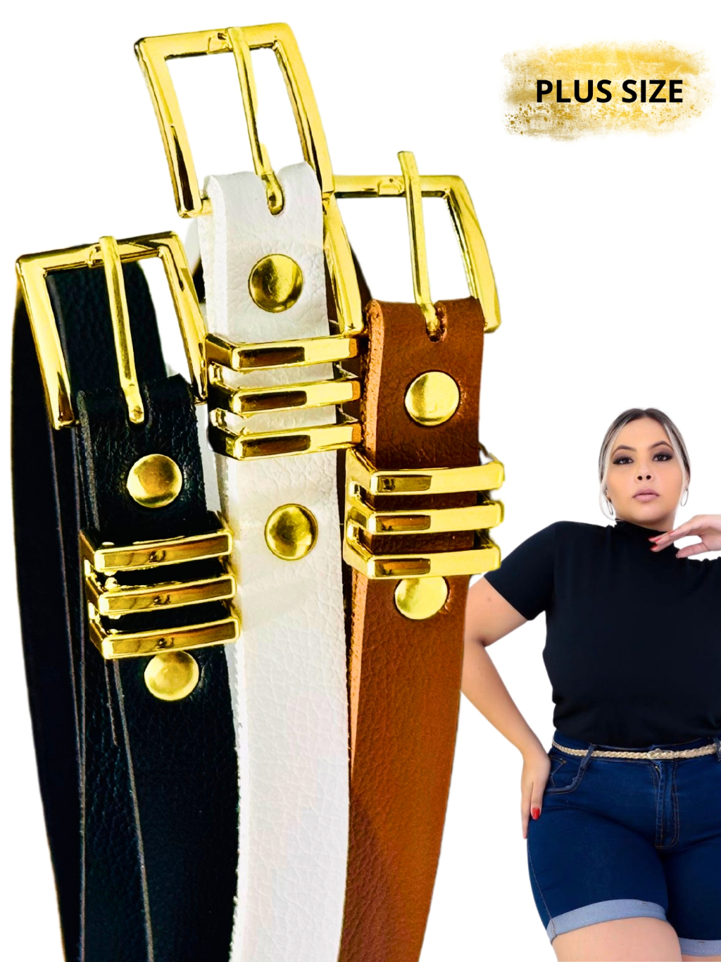 Kit Cintos Femininos Plus Size Casual Fino Fivela Dourada em Oferta na Shopee