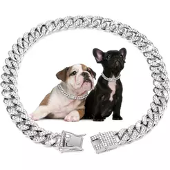 Coleira Cravejada Cachorro Gato Cordão Pet Corrente Ice Rap Zircônias Brilhantes Prata Dourada Luxo