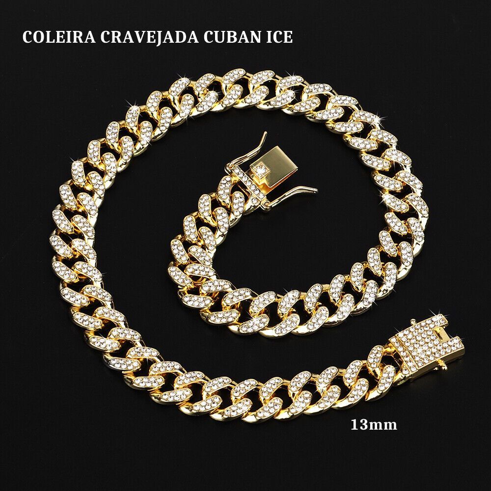 Coleira Cravejada Cachorro Gato Cordão Pet Corrente Ice Rap Zircônias Brilhantes Prata Dourada Luxo — imagem 2 de 2