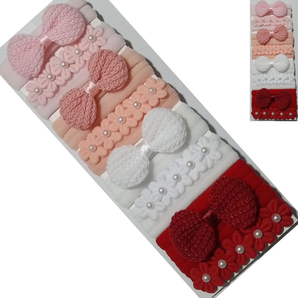 Kit 8 Faixinhas Croche/Flores para Bebê na meia de seda TON/RSA em Oferta na Shopee