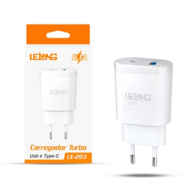 Fonte Duas Entradas Carregador Tipo C E Usb Lelong Le-283 em Oferta na Shopee