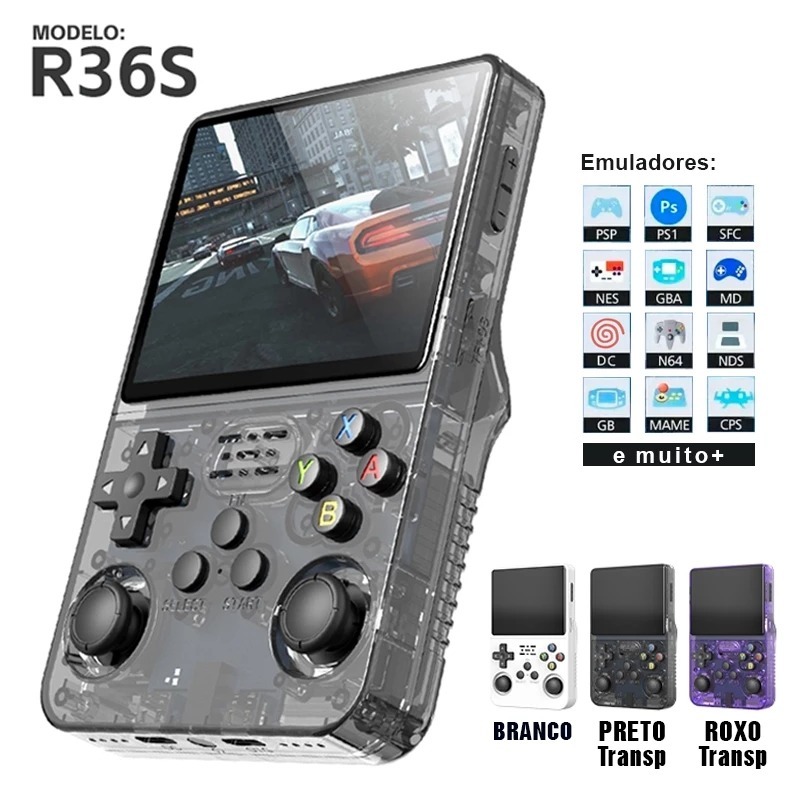 Vídeo Game Portátil R36S + de 15.000 Jogos Console 64g Linux Tela IPS 3.5 Polegadas a Pronta Entrega