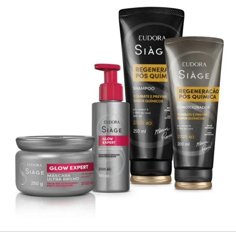 Kit Eudora Siage Regeneração pós química + Glow Expert 4 itens