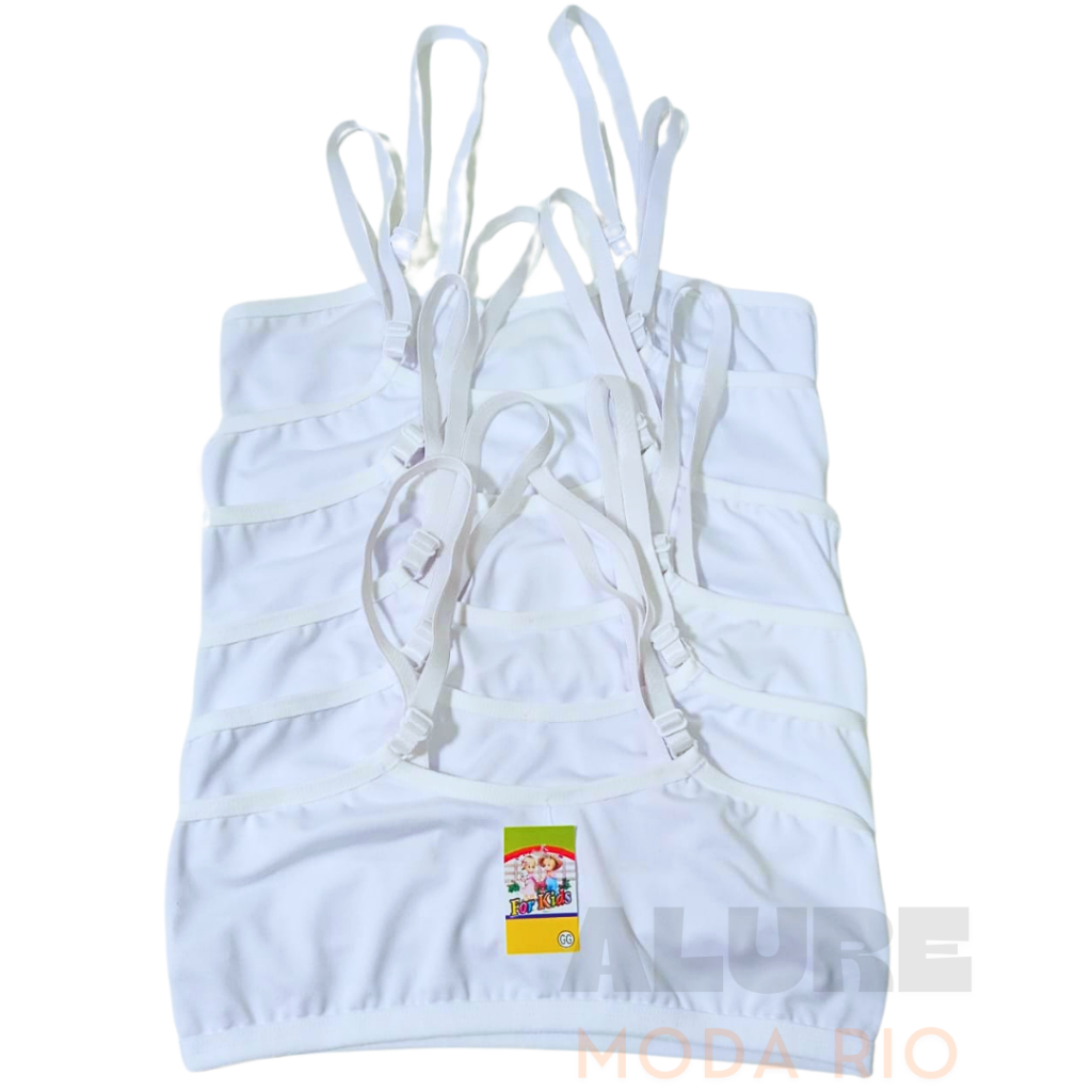 Kit 6 Tops Infantil Branco Reforçado Alça Regulável Colegial 8 a 12 anos Microfibra Lisa em Oferta na Shopee