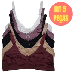 Kit 5 Sutiã Reforçado Sem Bojo e Sem Aro Alta Sustentação Com Alça Grossa Soutien Firme Feminino