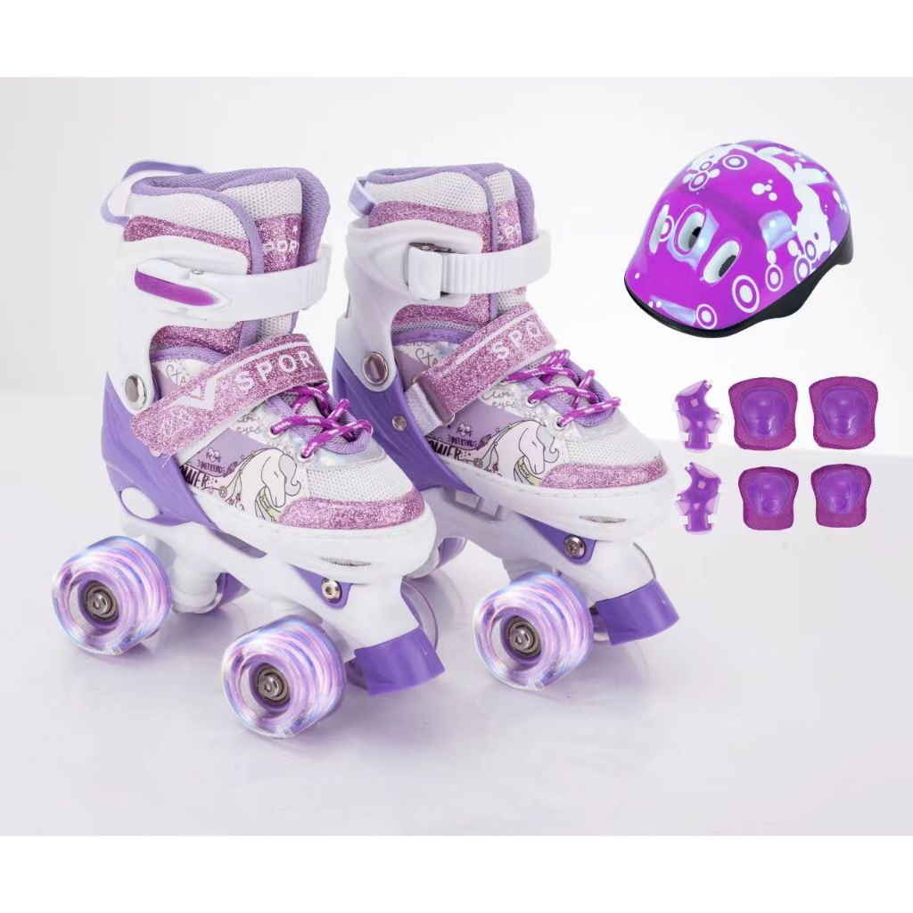 Patins 4 Rodas ARCO IRIS Com Luz De Led E Glitter Top Patins Com Kit Proteção Menina Menino-LANCAMENTO
