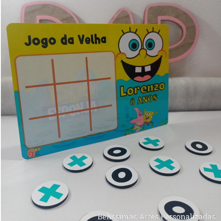 Kit Jogo da Velha - Lembrancinha de aniversário Personalizado - Bob Esponja - Fazemos qualquer tema - Leia Descrição