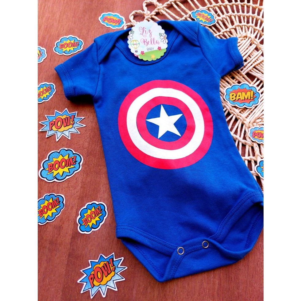 Body para mesversario Super Herois - Body Capitão America - Body Bebe