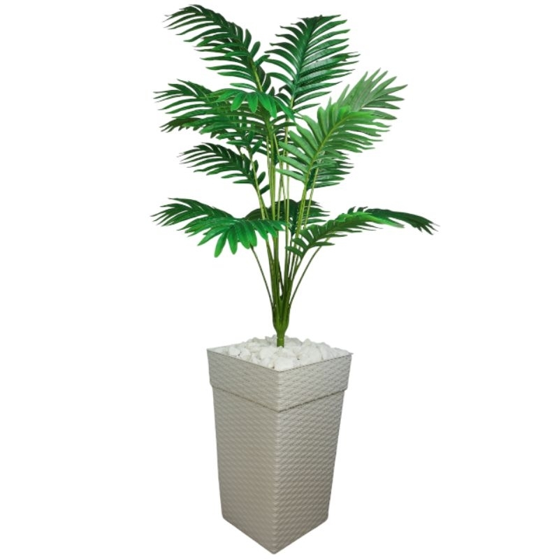 Planta Artificial Palmeira Enfeite E Decoração Casa Sala Escritório Com Vaso Rattan
