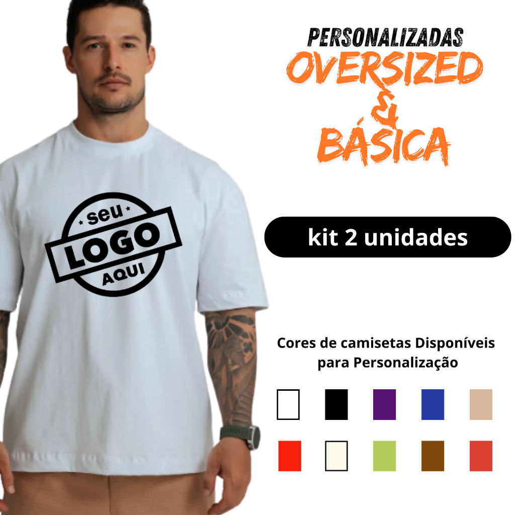 Kit 2 Camisetas Personalizadas, Sua Logo Sua Marca Personalização 100% algodão em Oferta na Shopee
