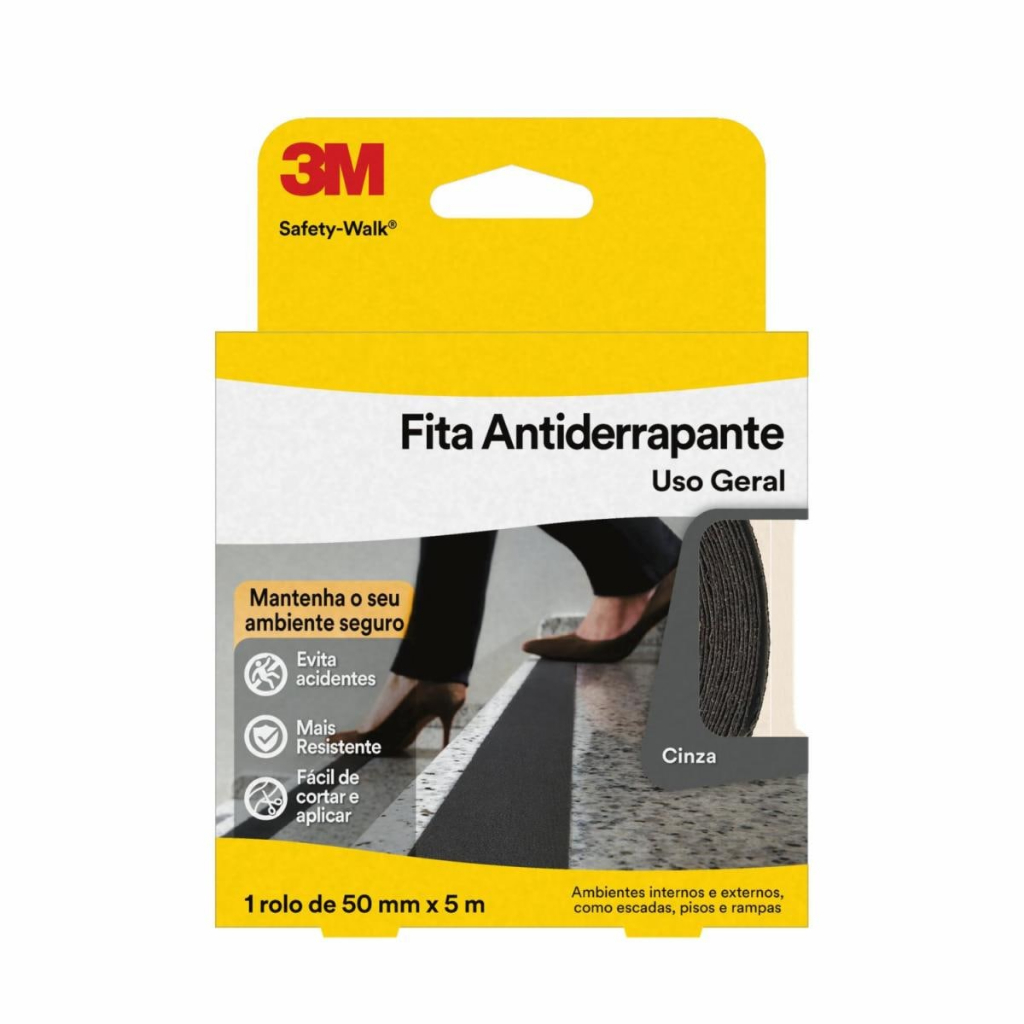 Fita Antiderrapante 5 Metros x 50mm Cinza Safety Walk 3M Uso Geral - Home & Living