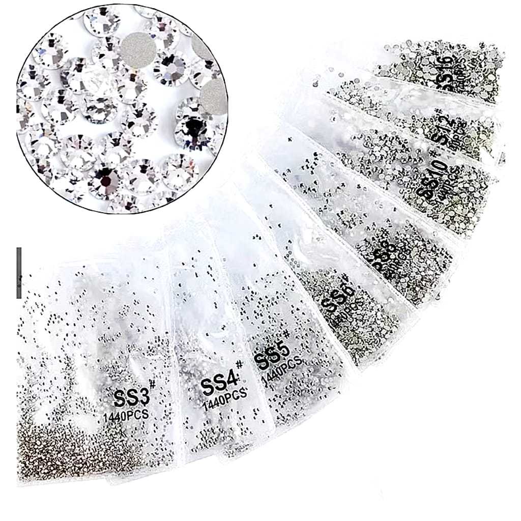 Kit Strass de unha Cristal Furta cor SS8 ao SS12 1440pçs em Oferta na Shopee