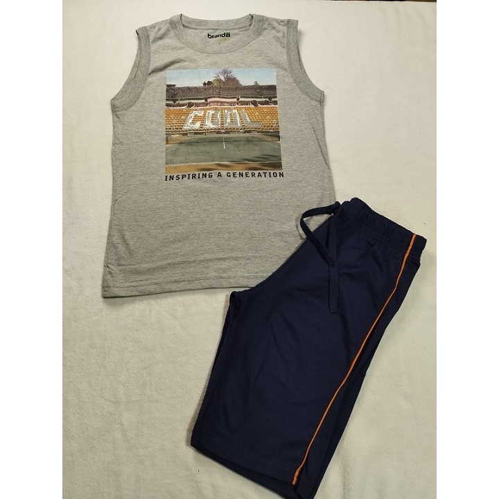 Conjunto infantil masculino Brandili camiseta/regata e bermuda em moleton tamanho 8/10