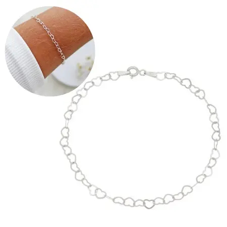 Pulseira Coração - Prata 925 Legítima - Elos Corações em Oferta na Shopee