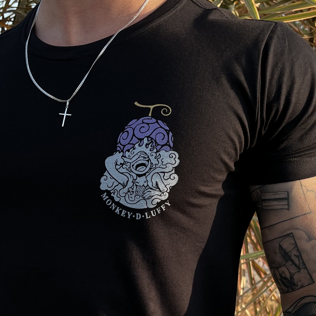 Camiseta Monkey d Luffy One Piece Gear Five Camisa de Anime Estilo Vintage Preta Pronta Entrega de Algodão Premium
