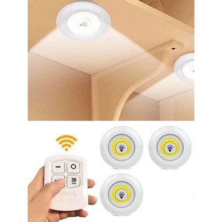 Kit 3 Lâmpada Luminaria Led Spot Sem Fio Controle Remoto Pra Armario Parede Luz Branco Quente