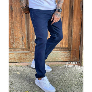 calça jeans masculina escura básica tradicional C/Lycra confortável em Oferta na Shopee