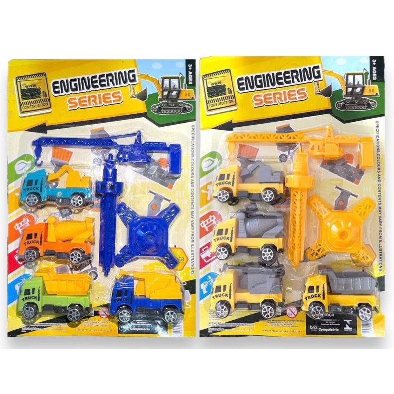 Conjunto construção carrinhos de construção  torre guindaste 4 carrinhos mais torre