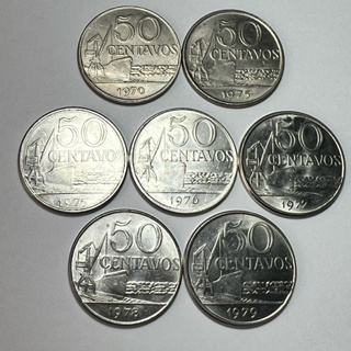 Lote 7 Moedas de 50 Centavos Indústria Naval de 1970 a 1979 em Oferta na Shopee