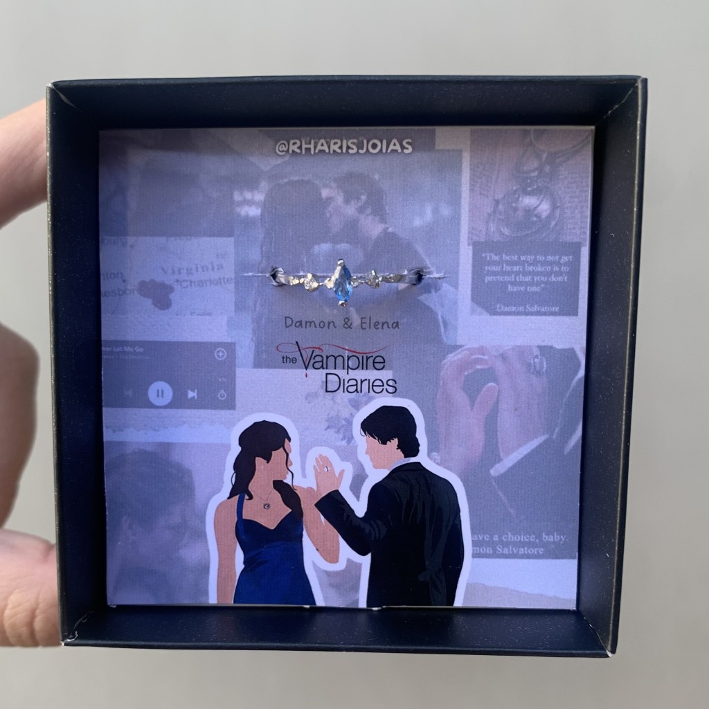 Anel Delena (Azul Água) Prata 925 NV Elena e Damon - Diarios de um Vampiro