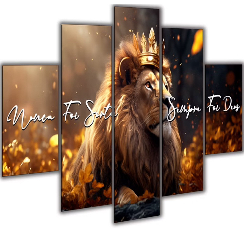 Quadros Decorativos Para Sala Leão de Judá Coroa Rei Nunca Foi Sorte Frases Quarto Mdf Mosaico