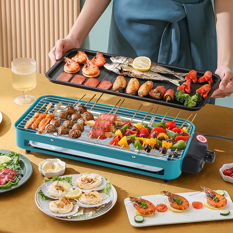2 em 1 Churrasqueira Elétrica Interna Exterior Sem fumaça Grelhador de Mesa Portátil Grelhas Churrasco -WLA-8186