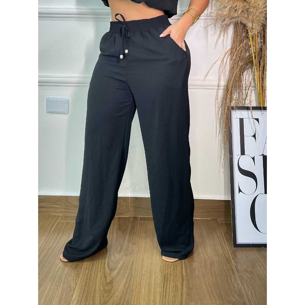 Calça Pantalona Alfaiataria com Bolsos Cintura Alta