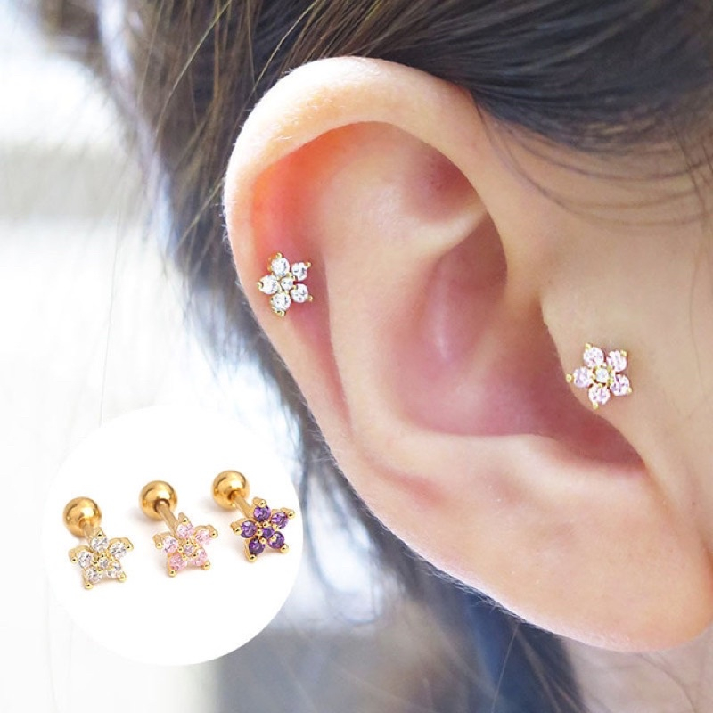 Piercing Orelha Cartilagem Helix Tragus Fl Ouro Mini Flor em Oferta na Shopee