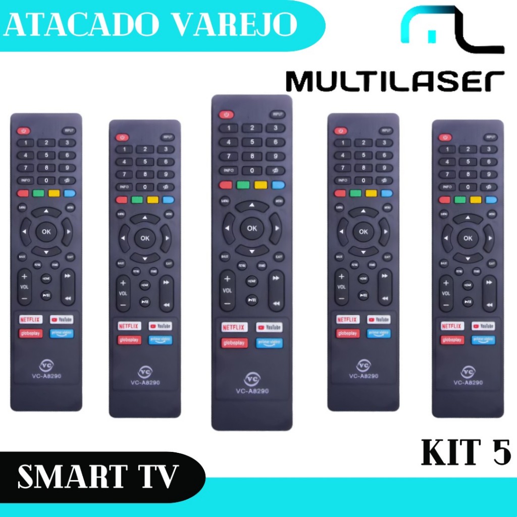 Controle Remoto Para Tv Smart Multilaser Botão YouTube Netflix Amazon Prime Globo play Vc-8290