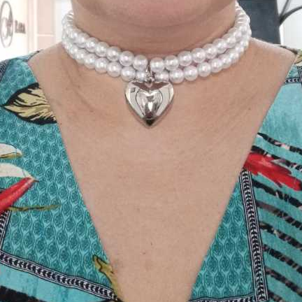 KIT Colar Duplo perola 10mm branco com pingente de coração colar da moda tendencia 2025 chocker moda perolas chic