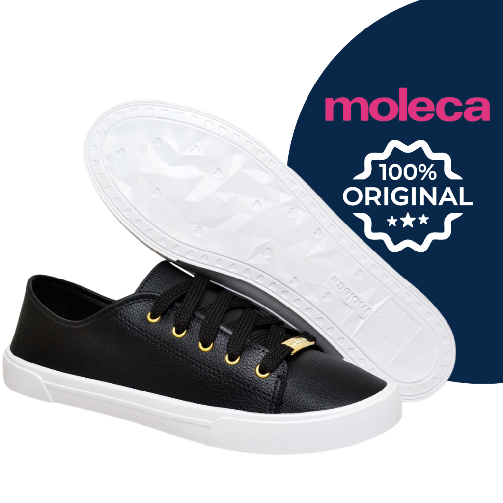 Tênis Feminino Moleca Preto Casual Original com Cadarço Confortável em Oferta na Shopee