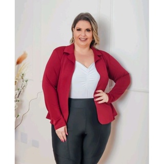 Blazer Feminino Neopreme Casaco curto com babado P ao G3 em Oferta na Shopee