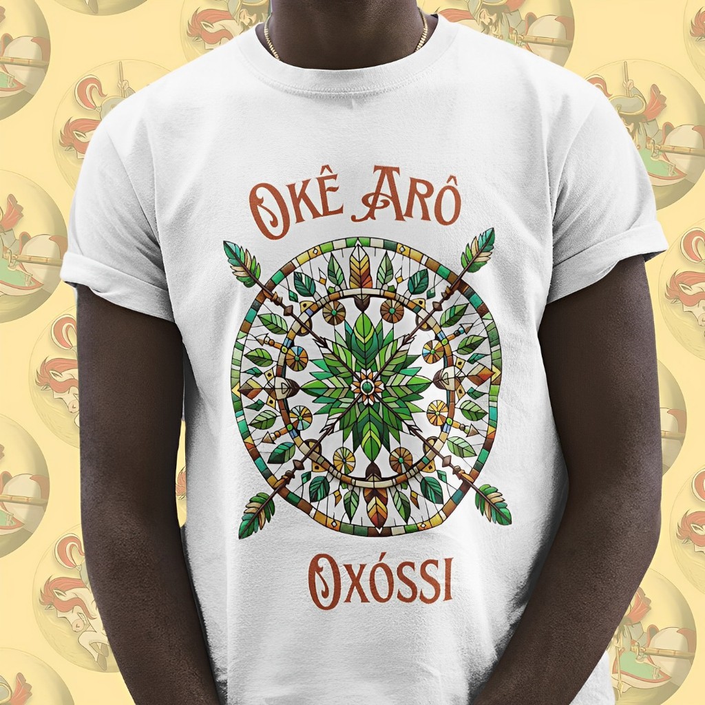 Camiseta Premium Religiosa Umbanda Mandala de Orixá Oxóssi Algodão 30.1 Arte 249.3