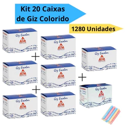 Kit 20 Caixas de Giz Colorido Escolar 1280 Unidades Para Quadro Verde Negro Delta