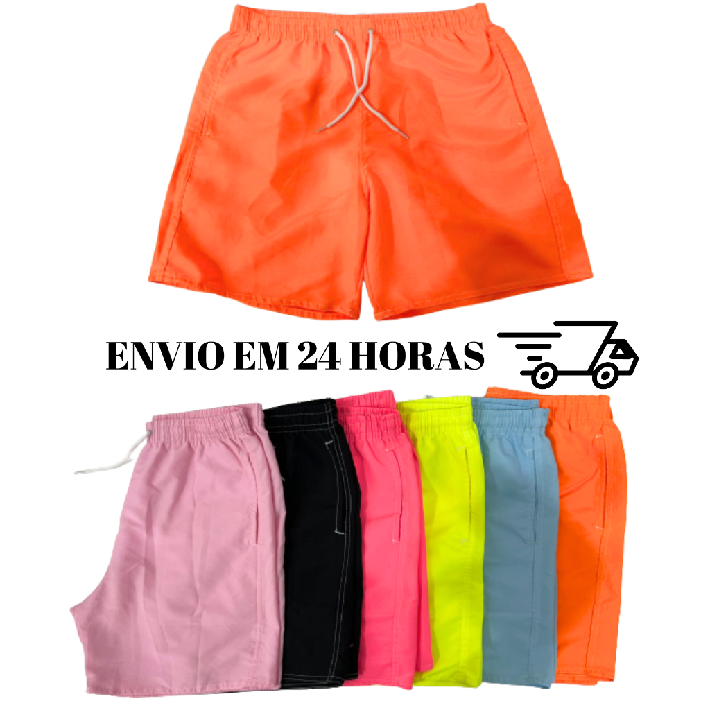 Short masculino mauricinho neon liso tactel moda praia piscina de elástico em Oferta na Shopee