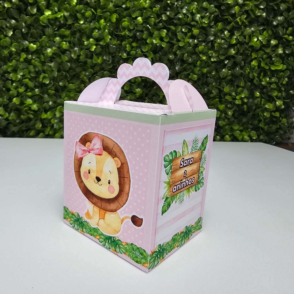 Caixa Lanchinho SAFARI MENINA ROSA  - Personalizados - Festa infantil - Aniversário - Lembrancinha
