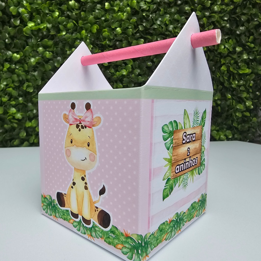 Caixa Canudo SAFARI MENINA ROSA - Personalizados - Festa infantil - Aniversário - Lembrancinha
