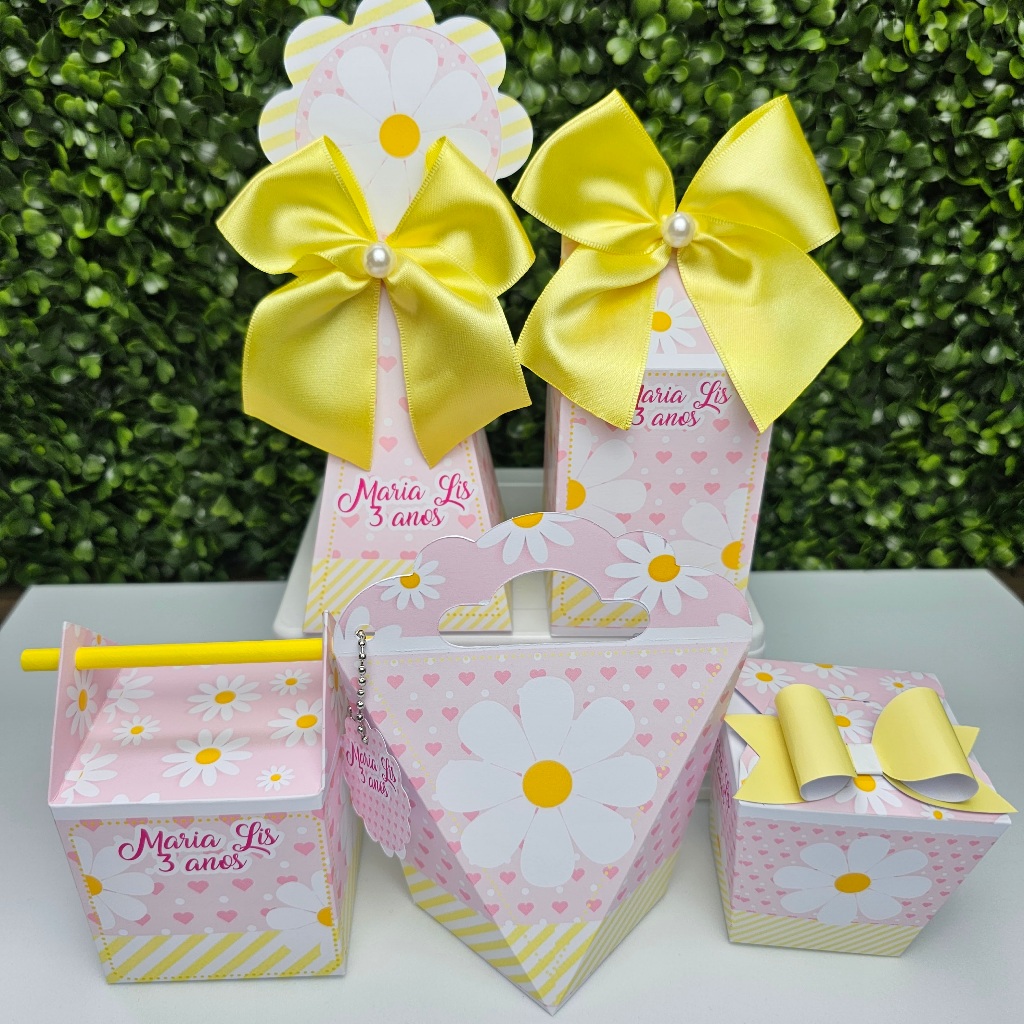 Kit Caixa Montada MARGARIDAS - Personalizados - Festa infantil - Aniversário - Lembrancinha