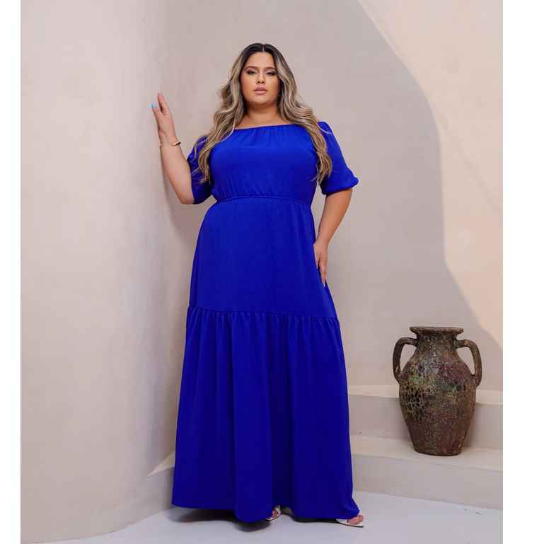 Vestido Longo Feminino Plus Size Curve Modelo Ciganinha Ombro A Ombro Duna