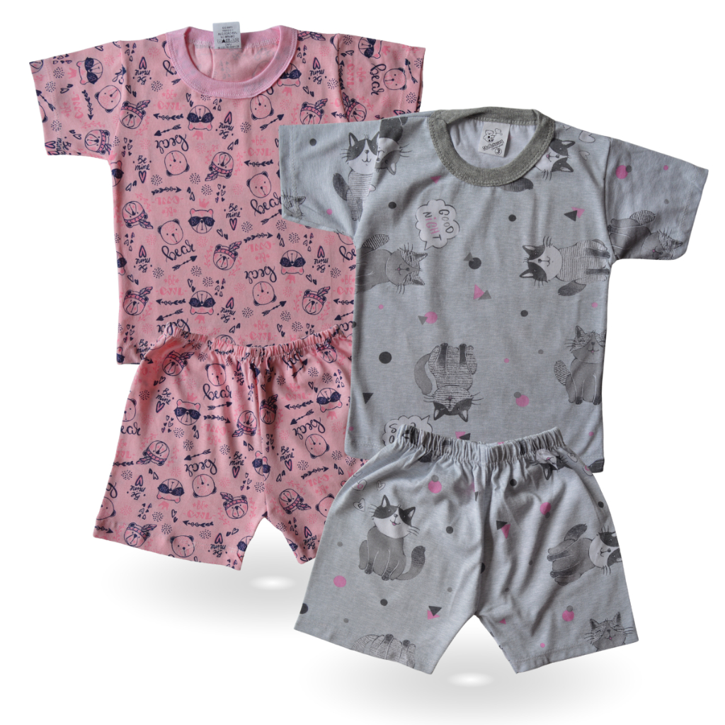 KIT 2 Pijama Infantil Menina a Juvenil 1-16 anos - Conjunto Camiseta e Bermuda - MM Verão Feminino