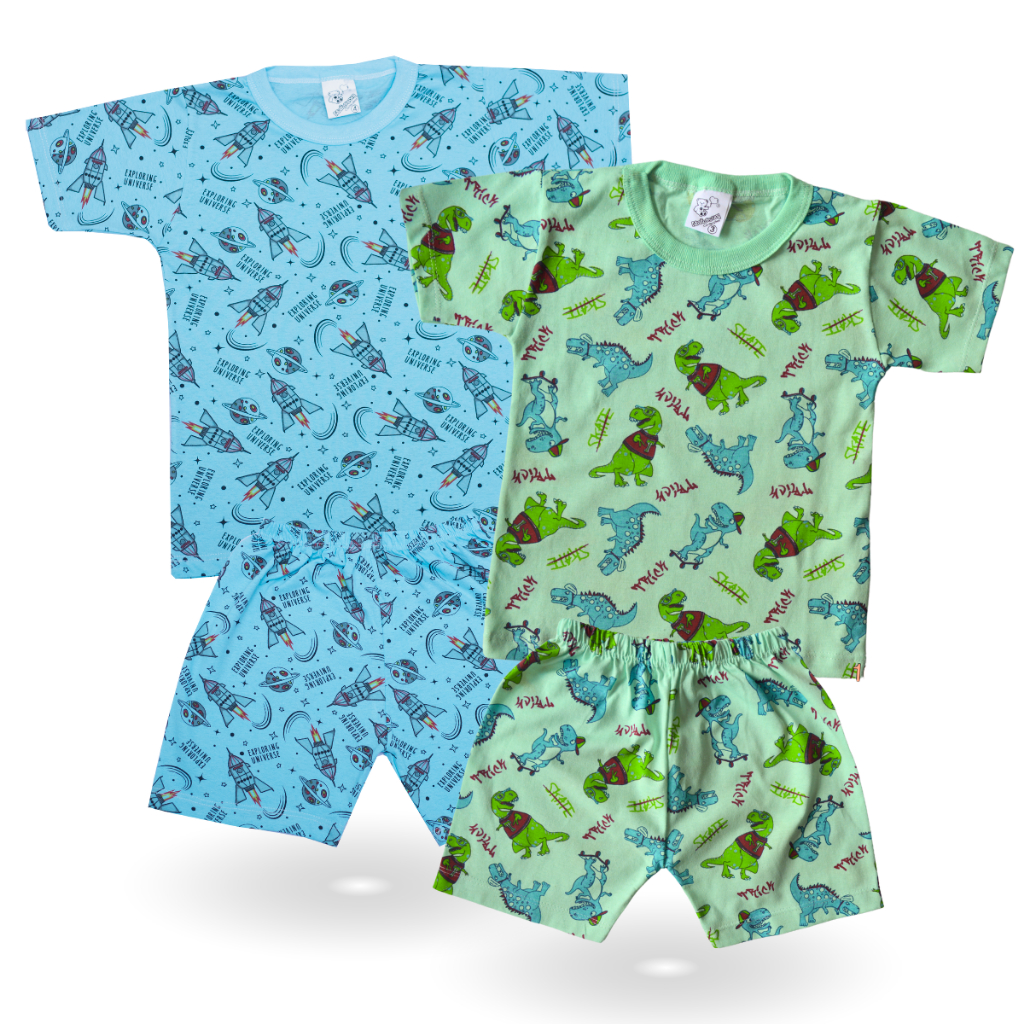 Kit 2 Pijama Infantil Menino a Juvenil 1-16 anos - Conjunto Camiseta e Bermuda - MM Verão Masculino