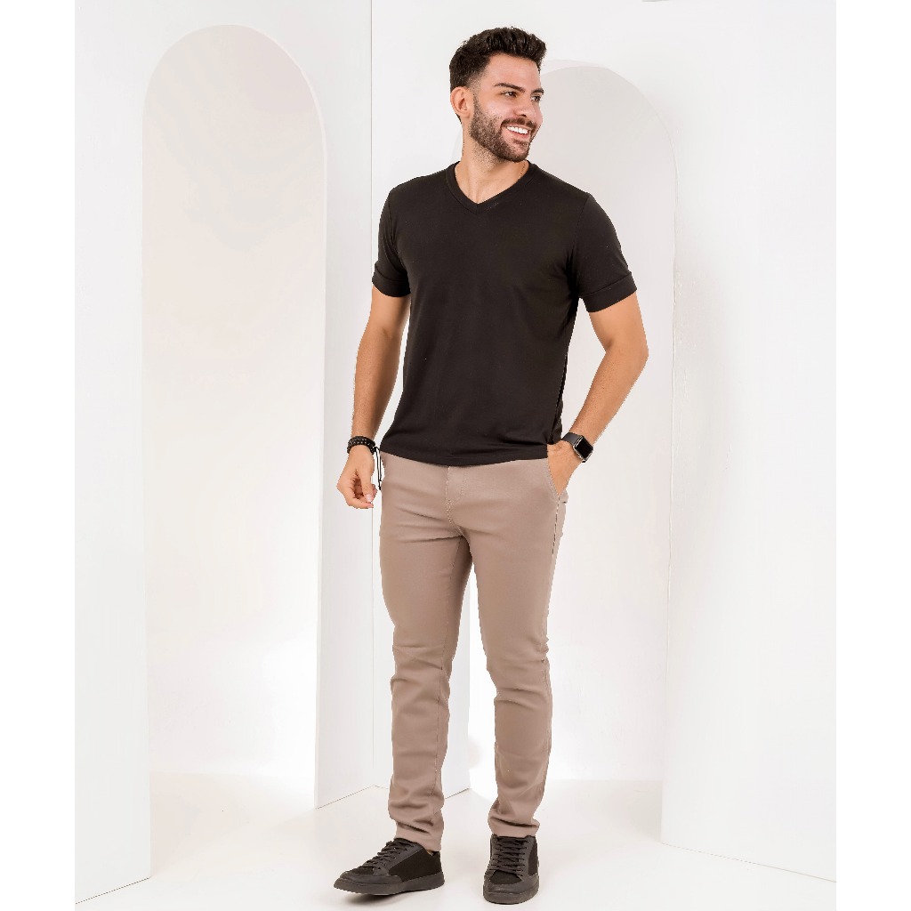 Calça Masculina Alfaiataria Social Sarja Sport Fino Skinny com Lycra Slim Jeans