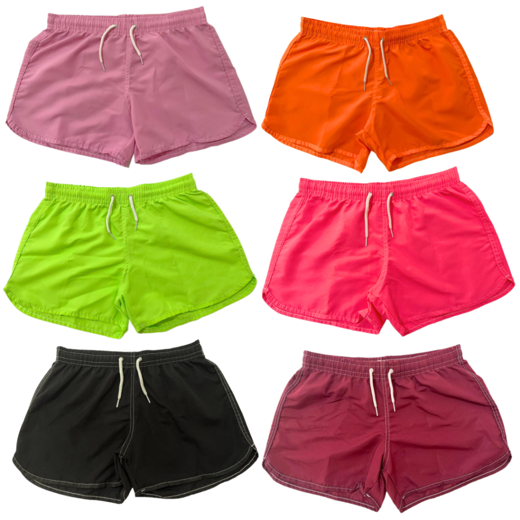 Shorts feminino neon tactel liso adulto preto rosa azul bb vinho praia piscina verão verao short