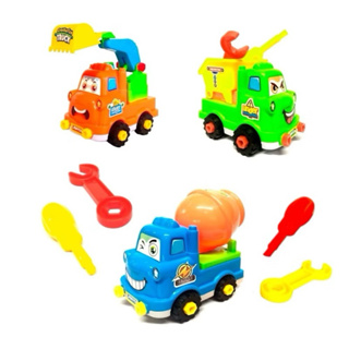 Super Kit 3 Caminhão Monta e Desmonta, Caçamba, Betoneira, Escavadeira , Acompanha as Chaves para Montar, Roda Livre em Oferta na Shopee