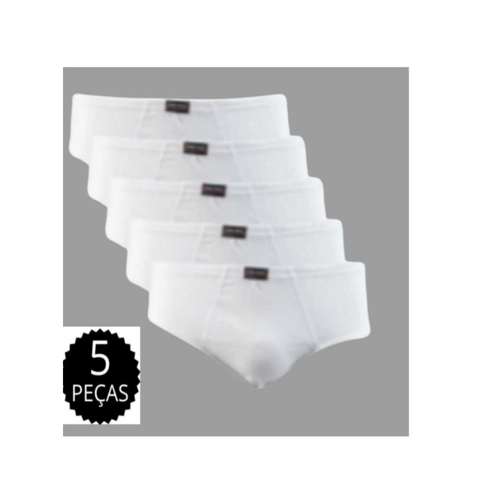 Kit 5 Cuecas Masculinas Tradicional Slip 100%algodão SO NA COR (BRANCO)
