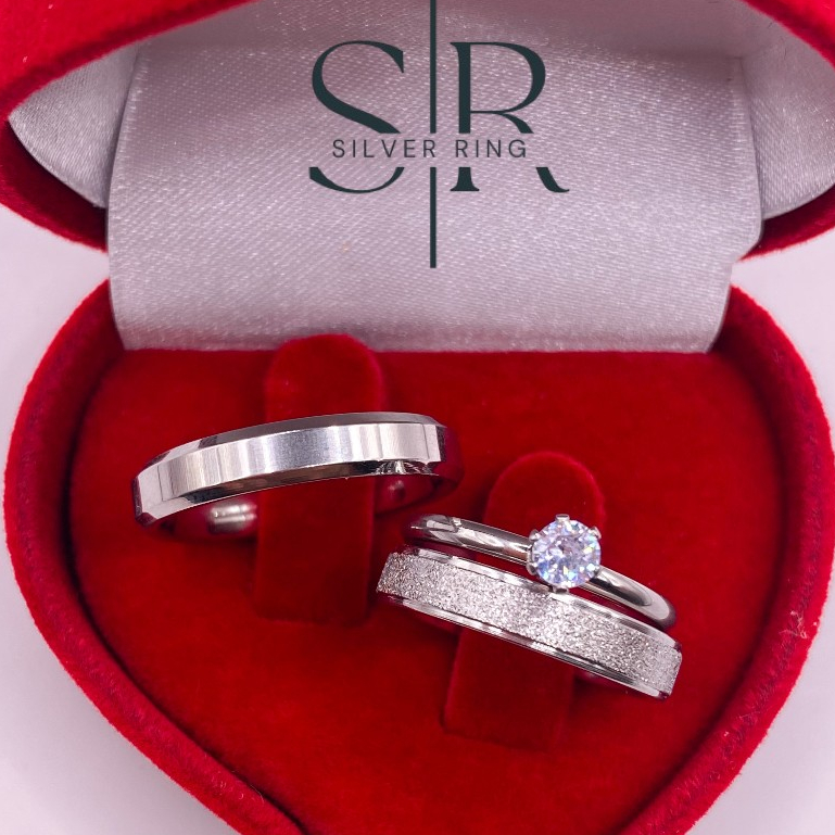 Par de Aliança Namoro Compromisso Diamantada Brilhante e Chanfrada Prata 4mm + Anel Solitário em Oferta na Shopee