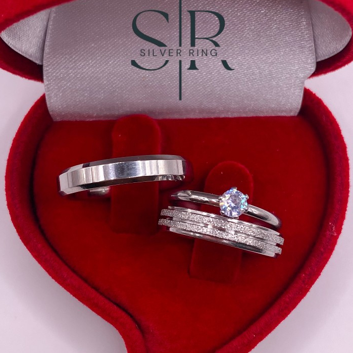 Par de Aliança de Namoro Casamento Brilhante Prata Diamantada Canal e Chanfrada 4mm + Anel Solitário em Oferta na Shopee
