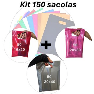 Kit 150 Sacolas boca de palhaço vazada reta , Para Loja - 50  16x20  + 50  20x30 + 50  30x40 em Oferta na Shopee