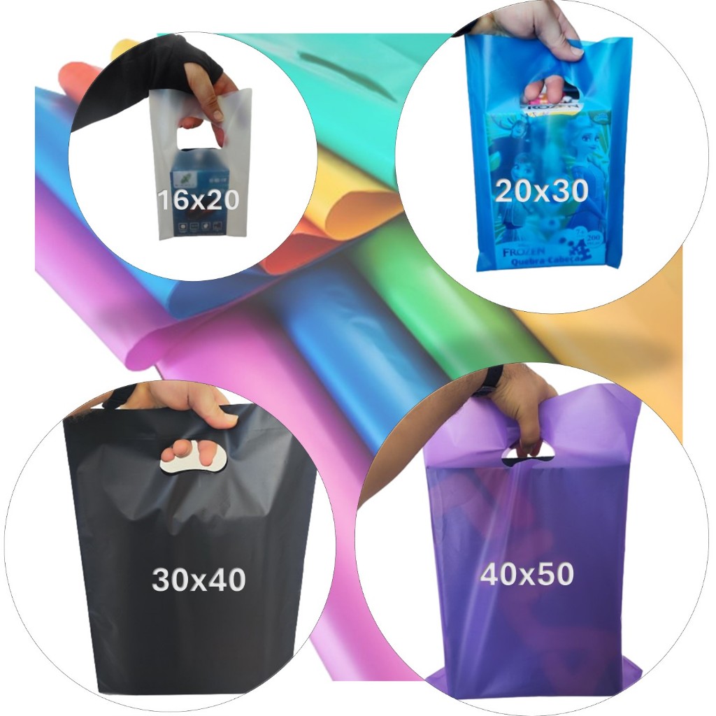 50 Sacolas Plástica  1°LINHA Boca palhaço vazadas tamanhos; 16x20 , 20x30 , 30x40 e 40x50, 13 micras em Oferta na Shopee