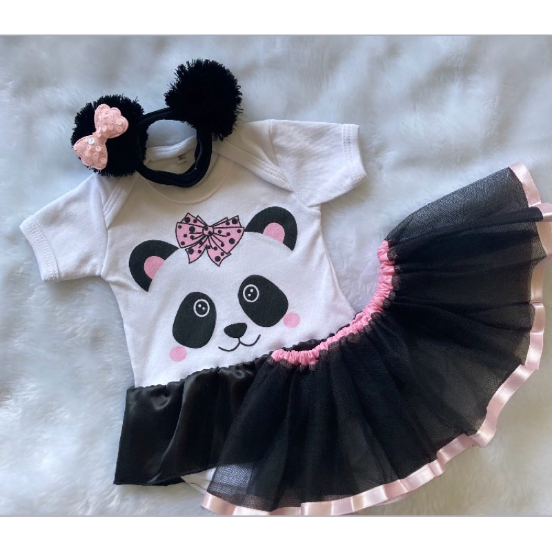 body panda + faixa orelha panda kit Mesversário panda em Oferta na Shopee